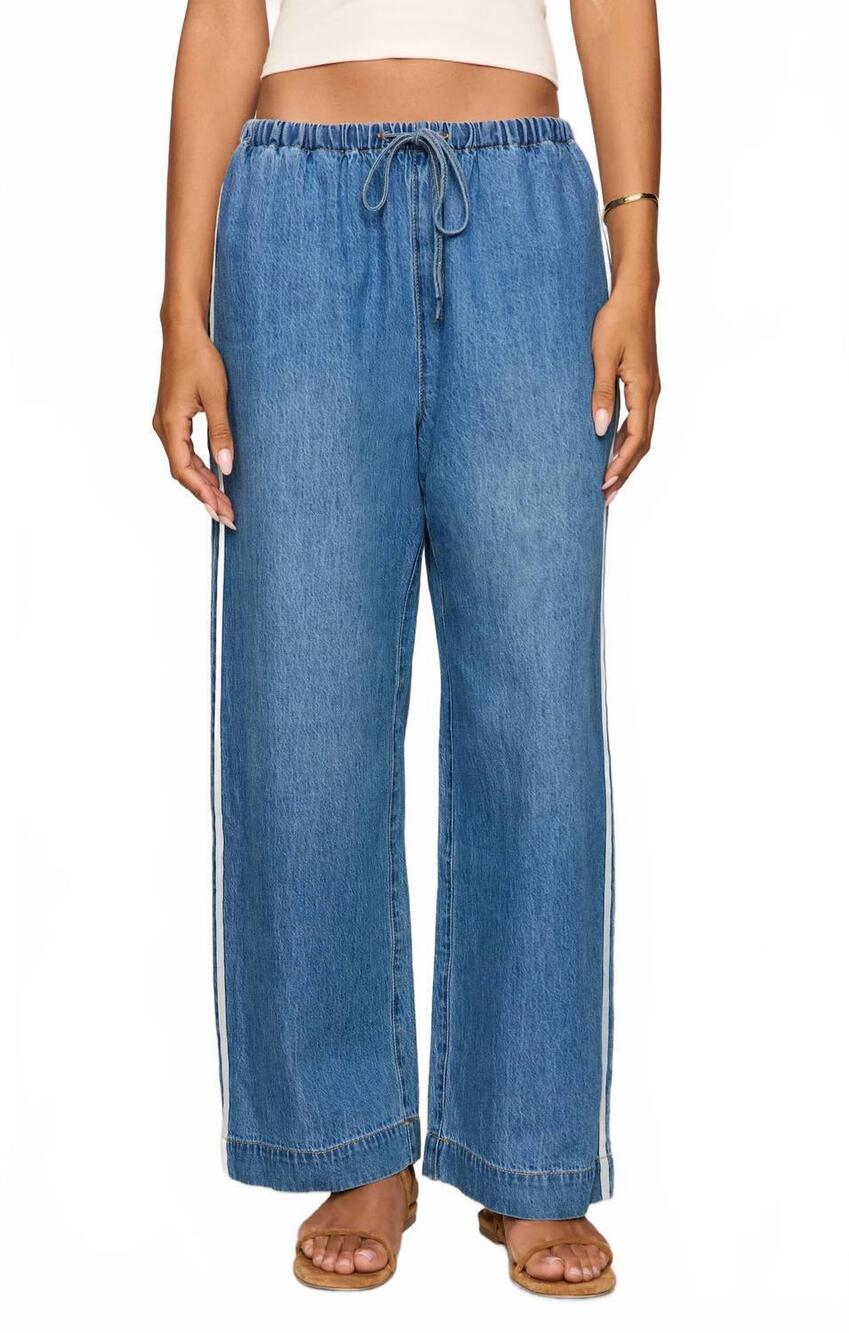 NEW Z SUPPLY sidelines denim track pant in blue